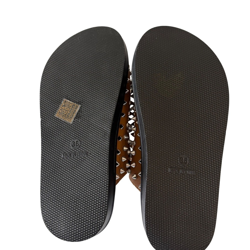Studded Double Buckle Platform Slide Sandals Brown Silver Street Punk Sz 36 New - Picture 6 of 7
